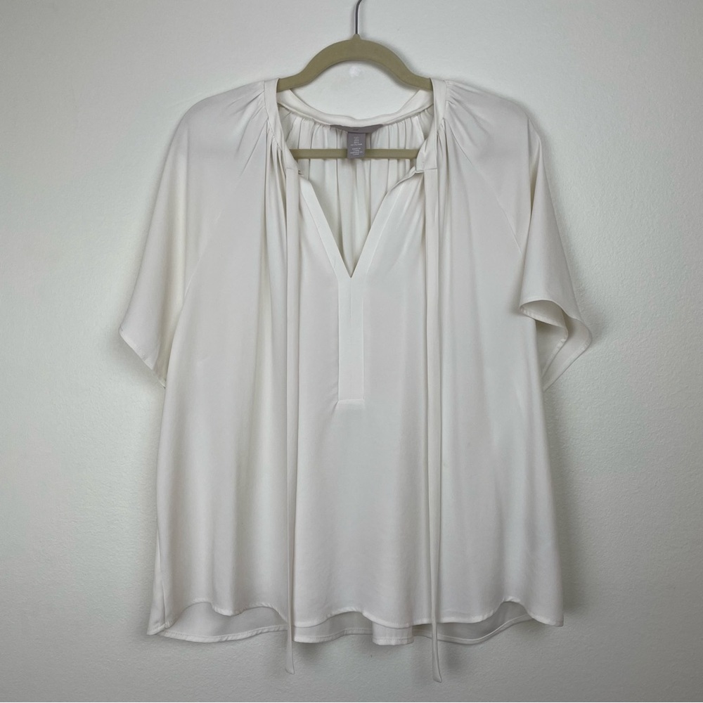 H&M White Tie Neck Blouse